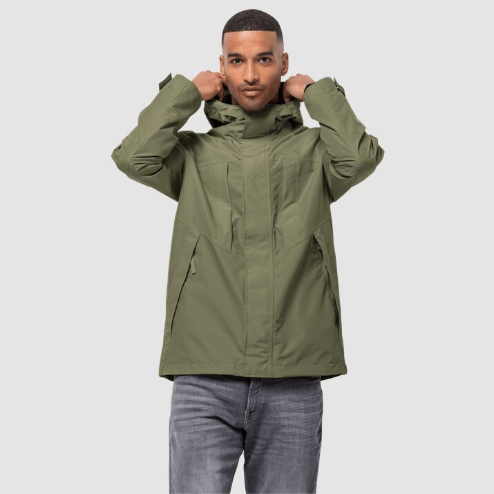 Chamarra Hardshell Jack Wolfskin Baldock Hombre Verde Oliva Mexico-1318697